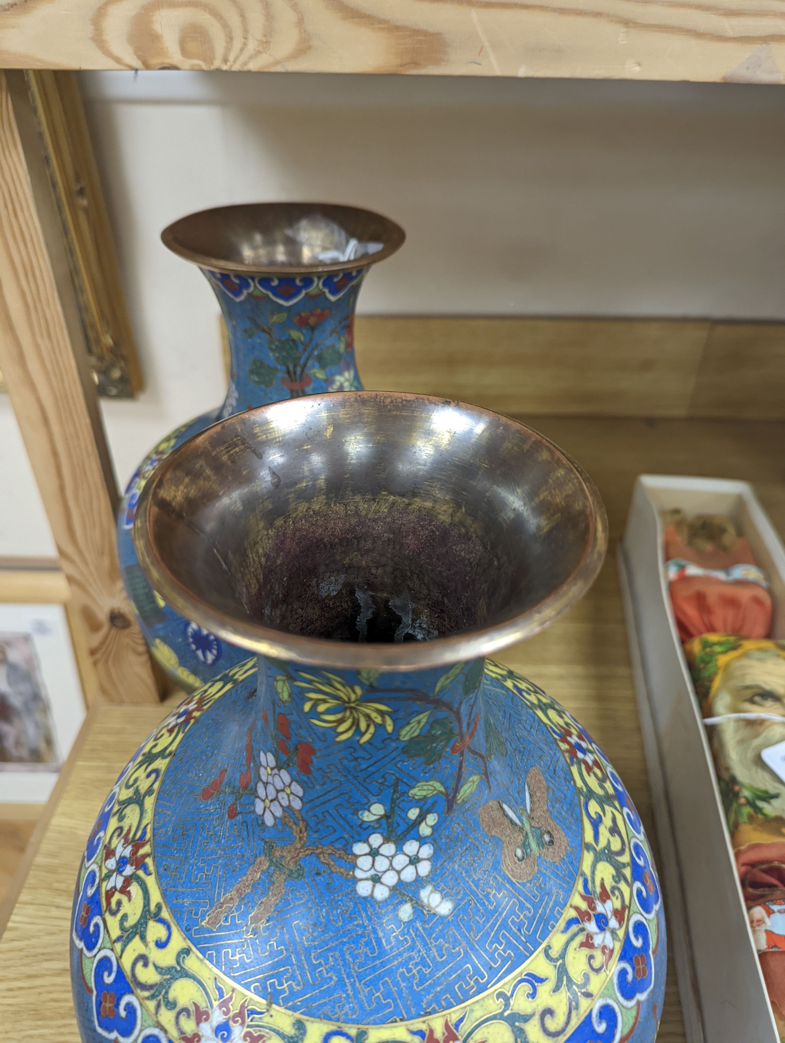 A pair of late 19th/early 20th century Chinese cloisonné enamel ‘Buddhist emblems’ vases 36cm